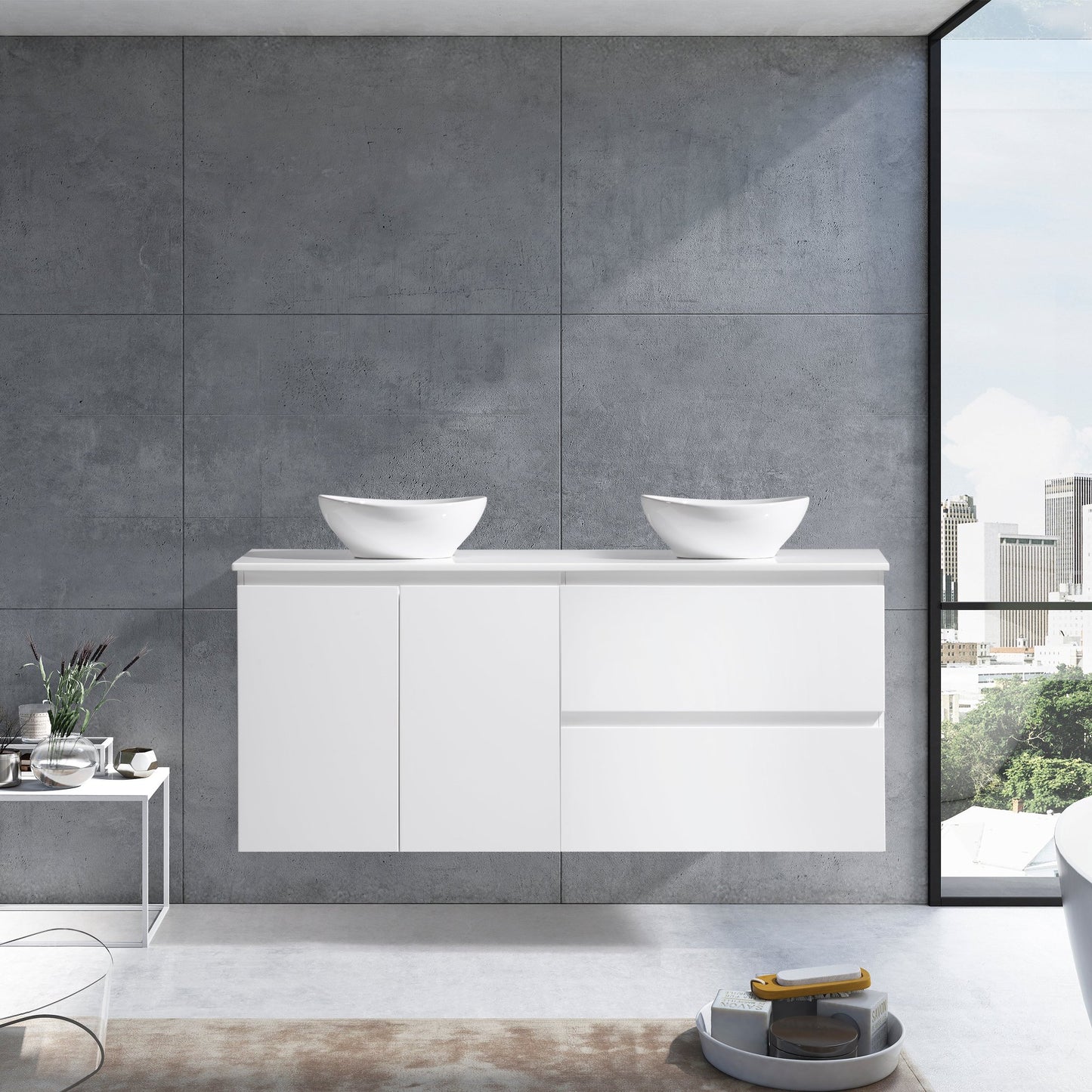 MELA - CLARK 1500 Gloss White Wall Hung Vanity with Doors & Drawers
