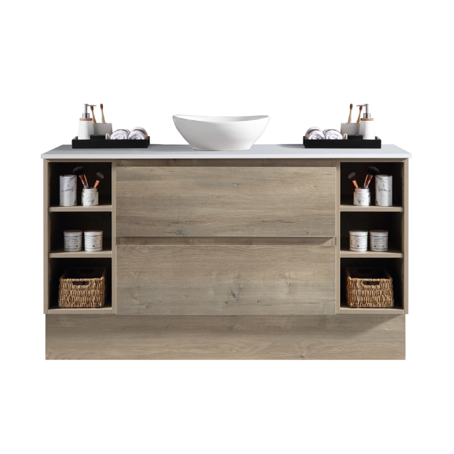 MELA - CLARK 1500 Sorrento Oak Wall Hung Vanity with 2 Drawers and 2 Open Shelves