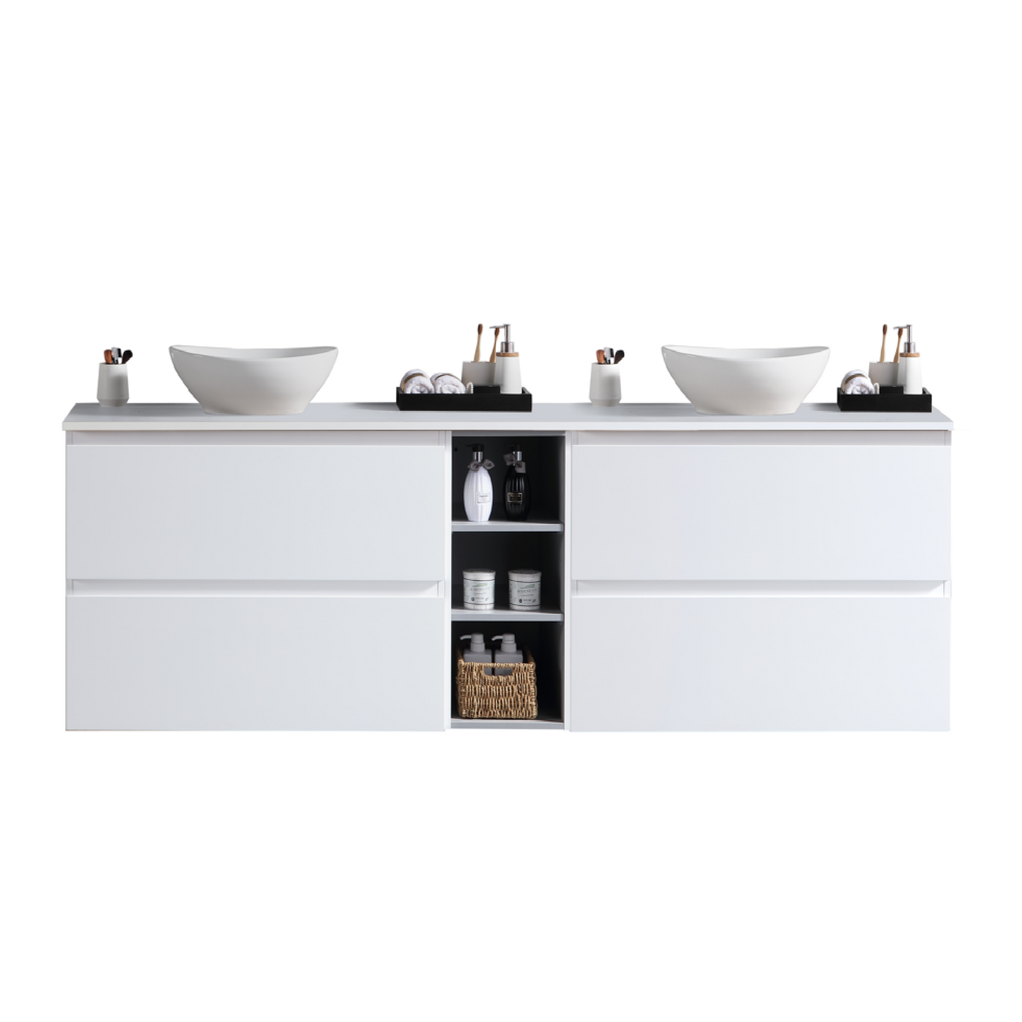 MELA - CLARK 1500 Gloss White Wall Hung Vanity with 4 Drawers and Open Shelves