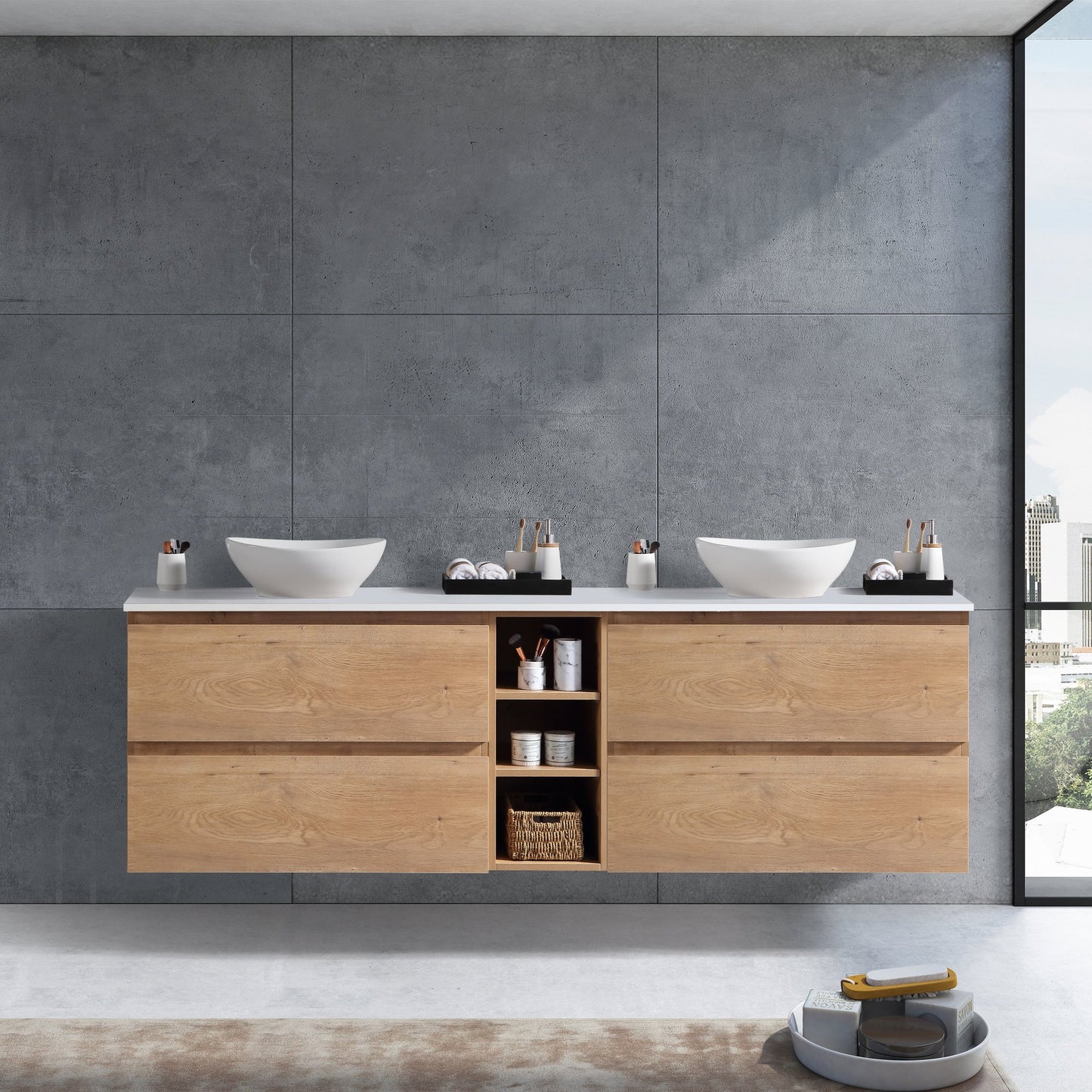 MELA - CLARK 1500 Snafell Wall Hung Vanity with 4 Drawers and Open Shelves