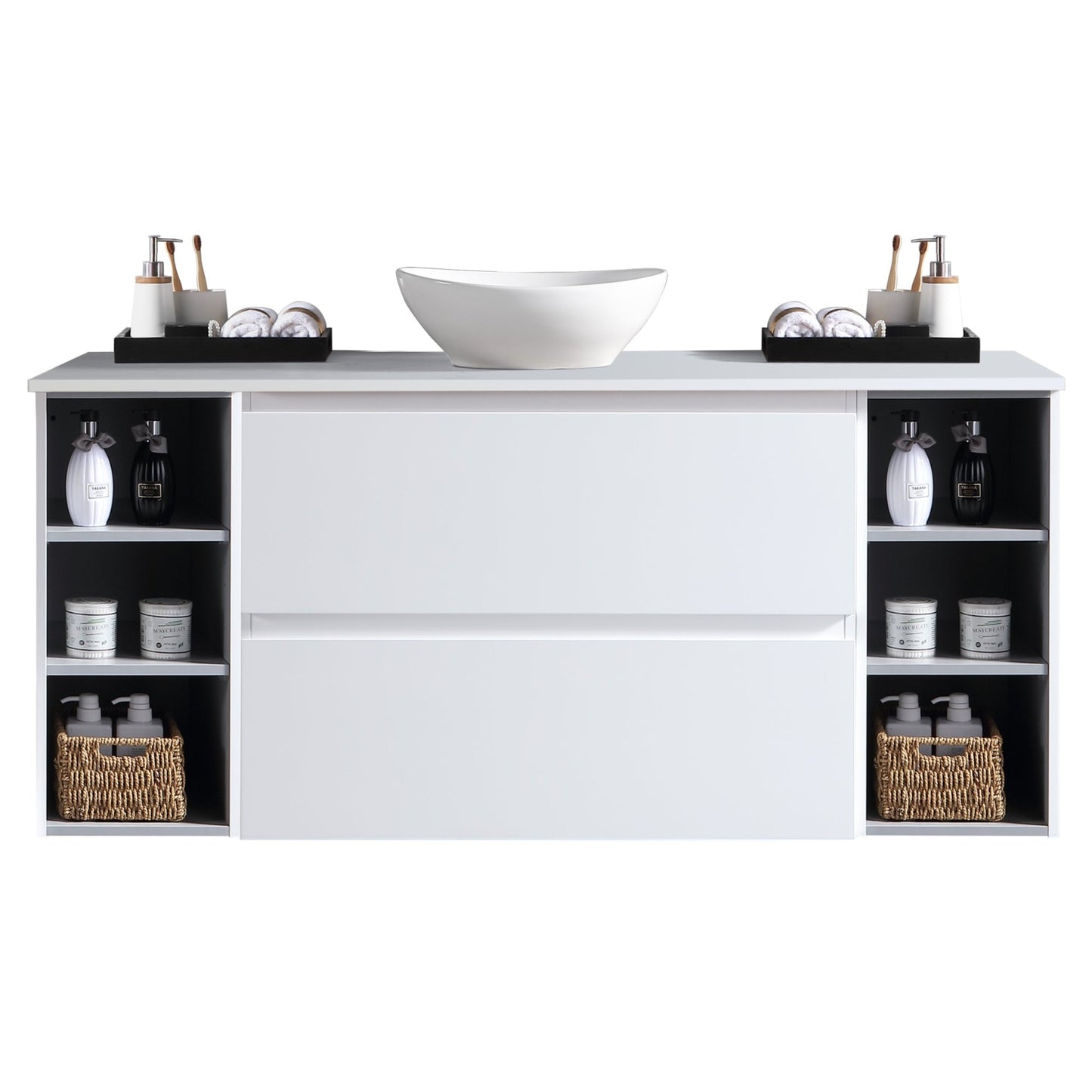 MELA - CLARK 1800 Gloss White Wall Hung Vanity with 2 Drawers and 2 Open Shelves