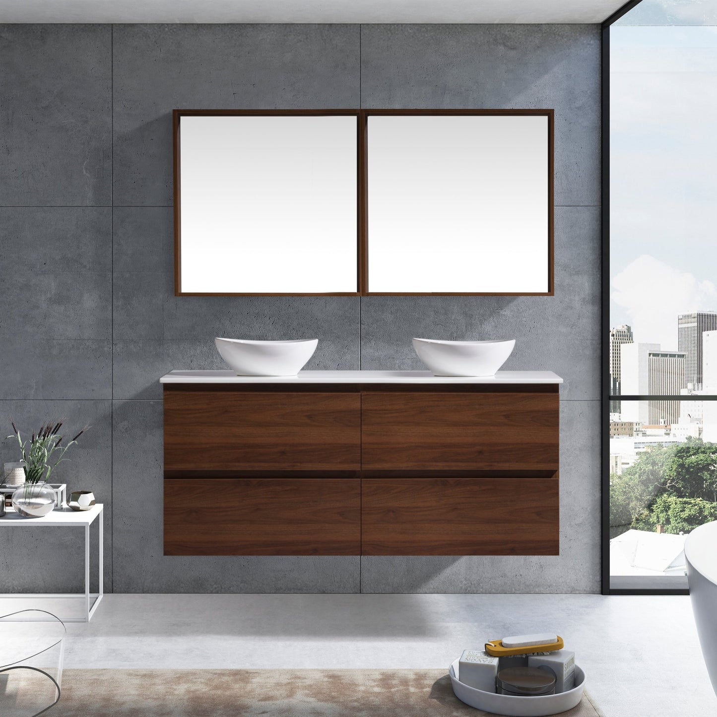 MELA - CLARK 1800 Walnut Wall Hung Vanity with 4 Drawers