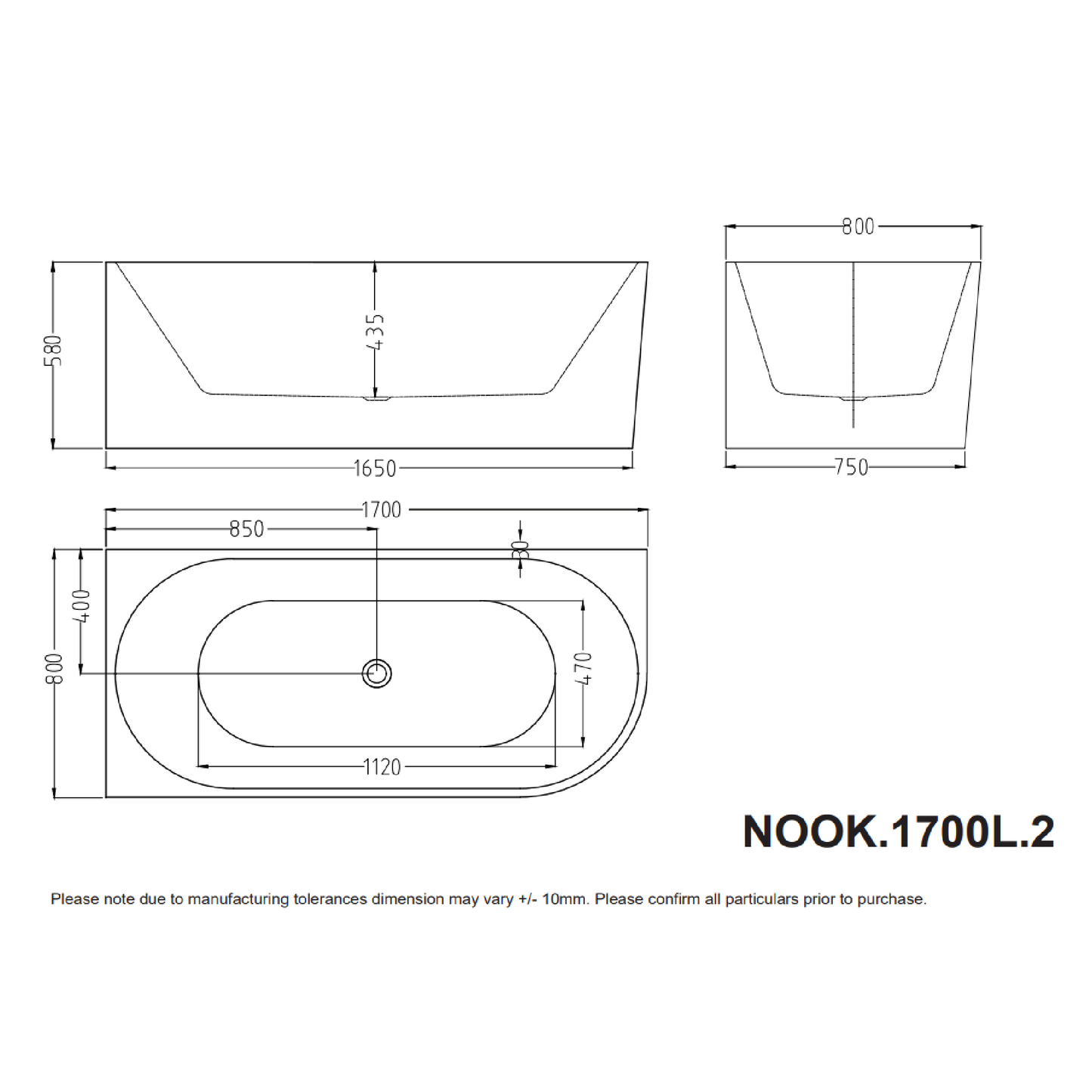 MELA - NOOK 1700 Free Standing Bath Left Corner