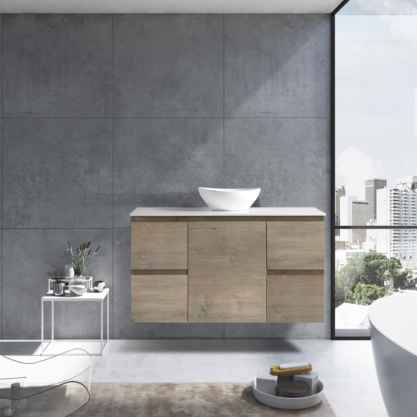 MELA - PADDY 1200 Sorrento Oak Wall Hung Vanity with Door & Drawers