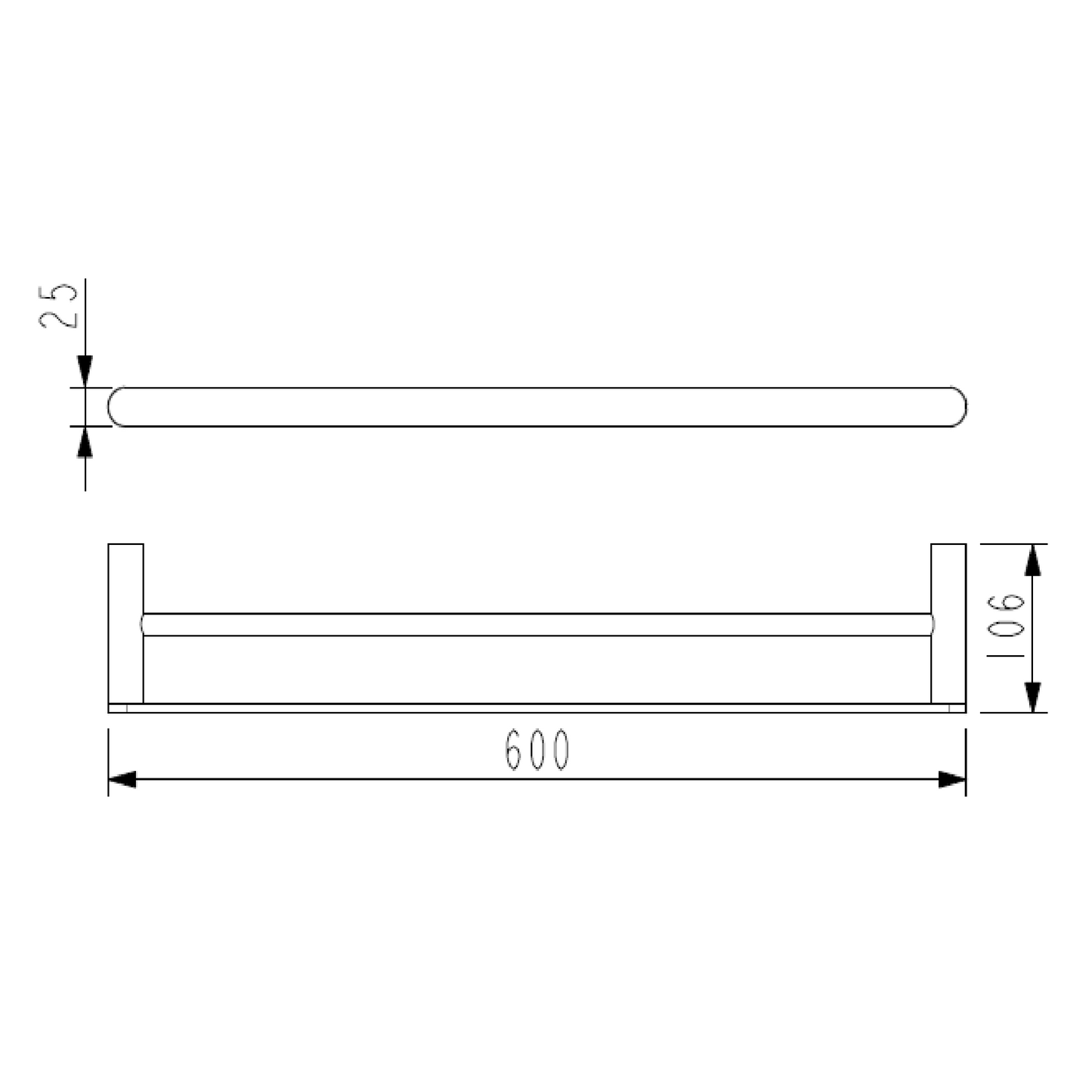MELA - PALCO/RONDO 600 Double Towel Rail Black