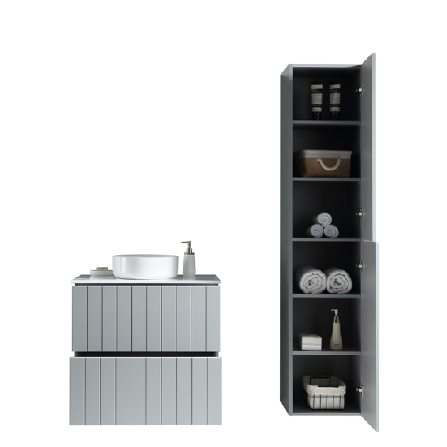 MELA - PASTEL 600 Matt Grey Wall Hung Vanity with Drawers