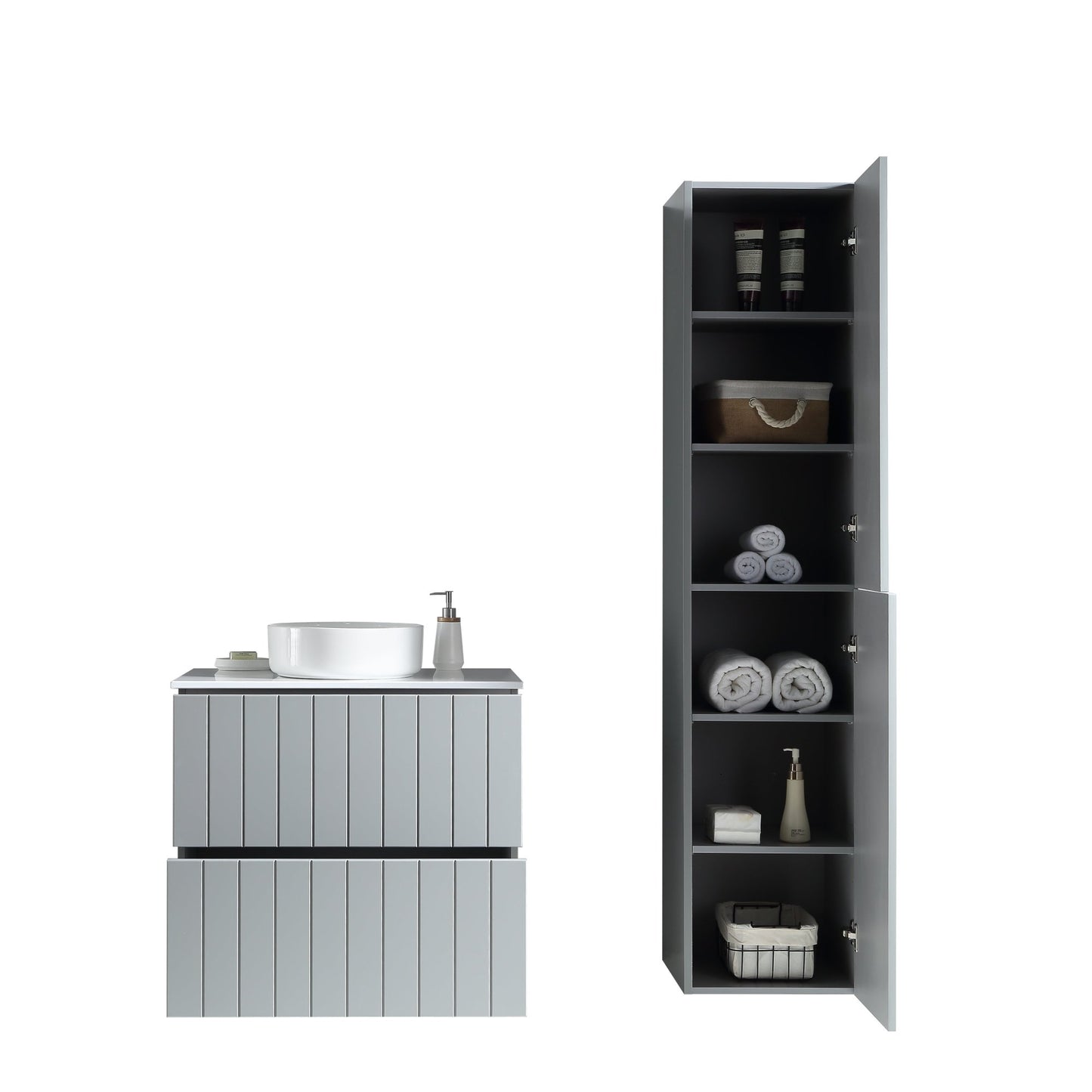 MELA - PASTEL 750 Matt Grey Wall Hung Vanity with Drawers
