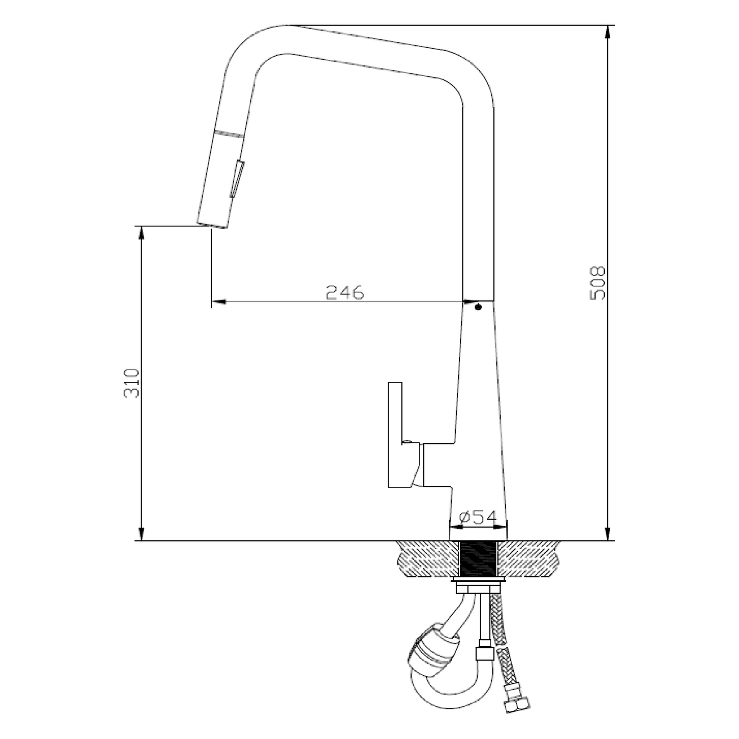 MELA - RONDO Square Kitchen Pull Out Mixer Black and Brushed Nickel