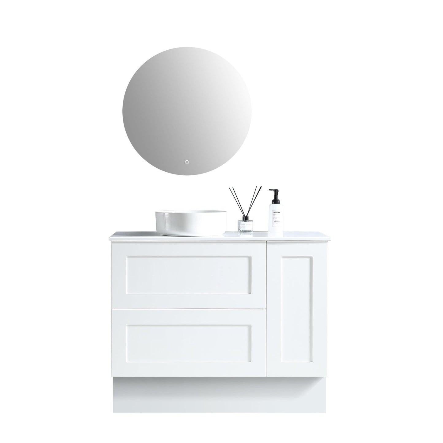 MELA - SHAKER 1050 Matt White Wall Hung Vanity with Door & Drawers