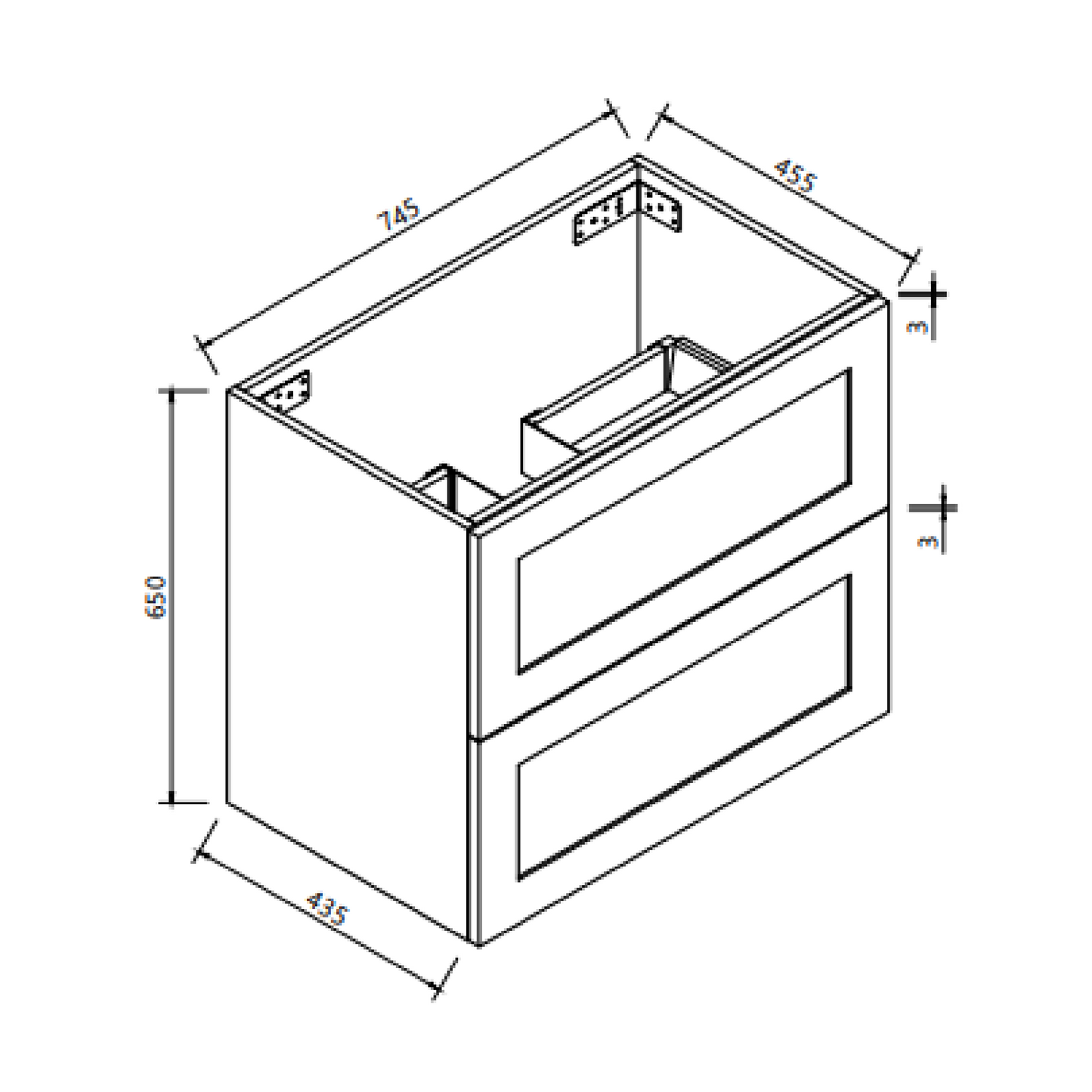 MELA - SHAKER 750 Matt Grey Wall Hung Vanity with Drawers