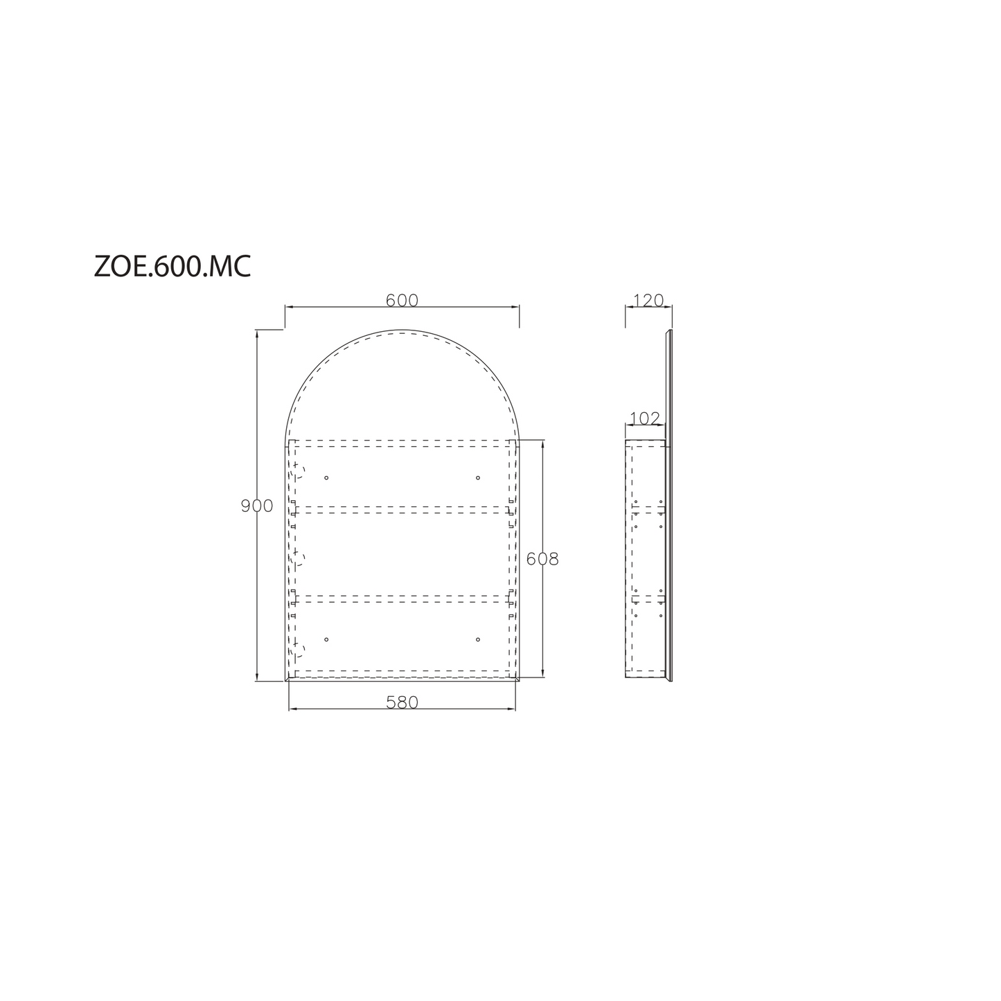 MELA - ZOE 600 Arch Mirror Cabinet