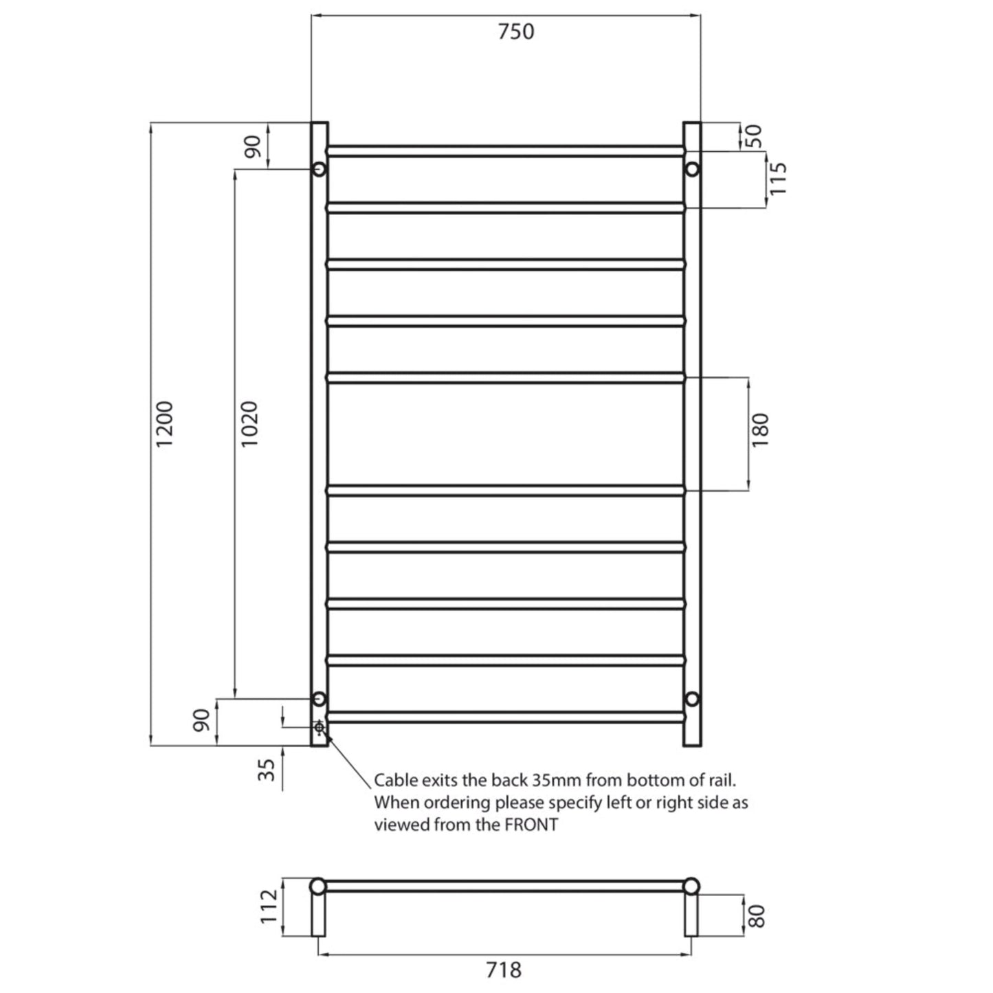 RADIANT - RTR04 Heated Round Ladder 750x1200mm Mirror Polished
