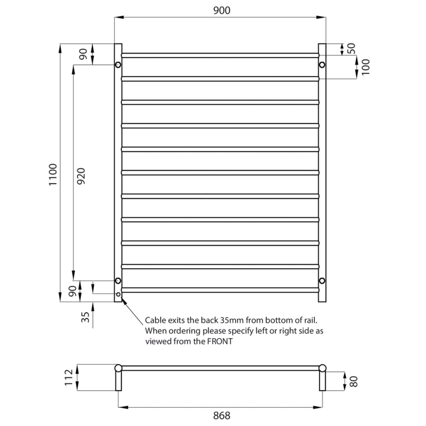 RADIANT - RTR05 Heated Round Ladder 900x1100mm Mirror Polished
