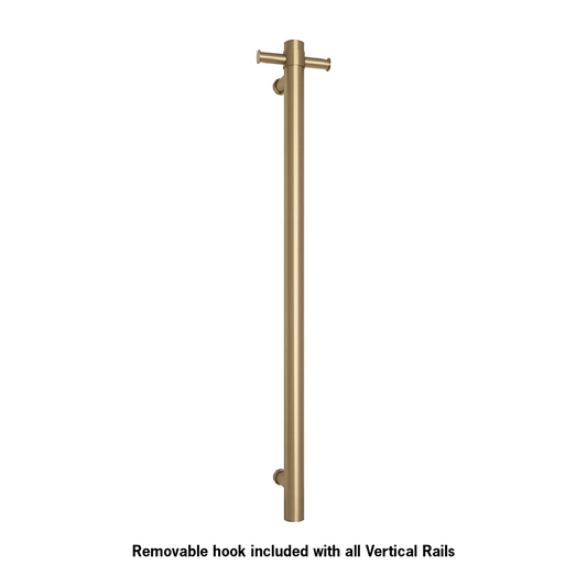 THERMORAIL - VS900HBB Brushed Brass Round Vertical Single Heated Towel Rail