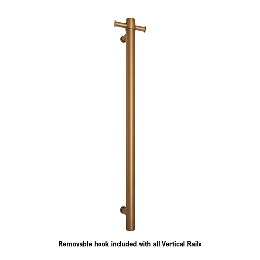 THERMORAIL - VS900HBG Brushed Gold Round Vertical Single Heated Towel Rail