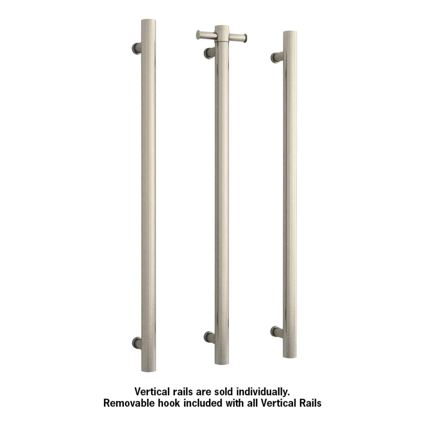 THERMORAIL - VS900HBN Brushed Nickel Straight Round Vertical Single Heated Towel Rail
