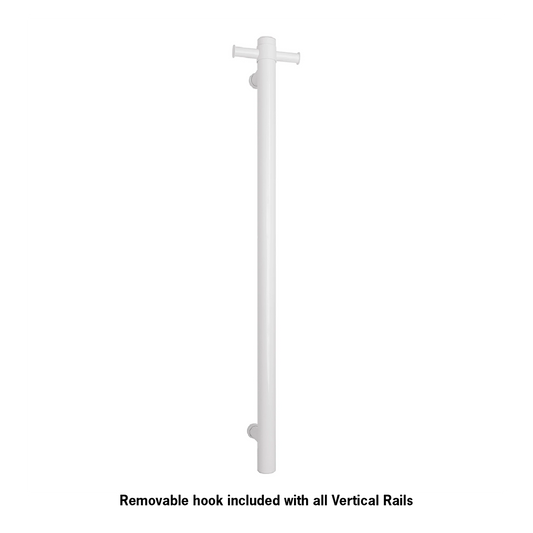 THERMORAIL - VS900HSW Satin White Straight Round Vertical Single Heated Towel Rail