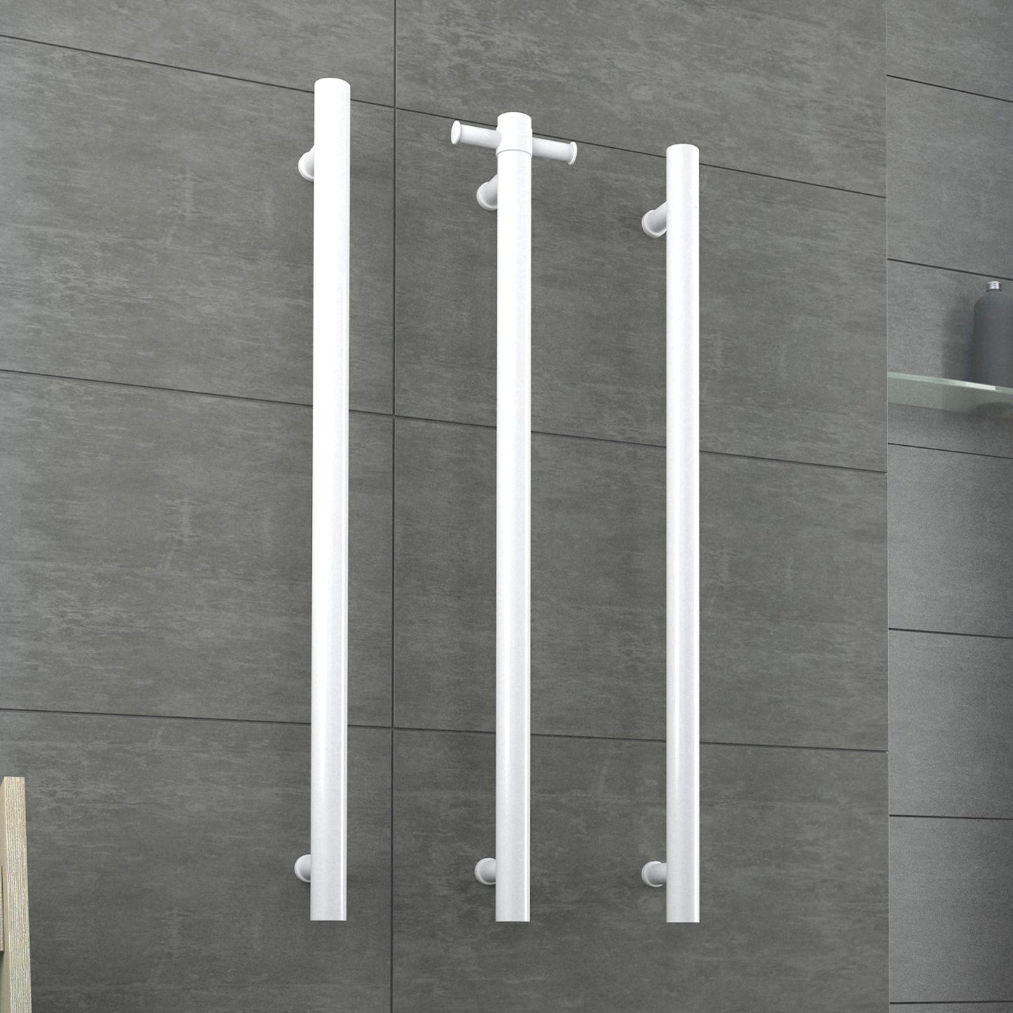 THERMORAIL - VS900HSW Satin White Straight Round Vertical Single Heated Towel Rail