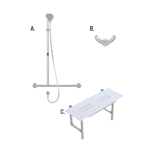 CONSERV - Accessible Shower Recess 01820 Combination Set Clam Flange Brushed Stainless - UAT Accessories - from our - Conserv - supplier–available at Bathroom City Perth
