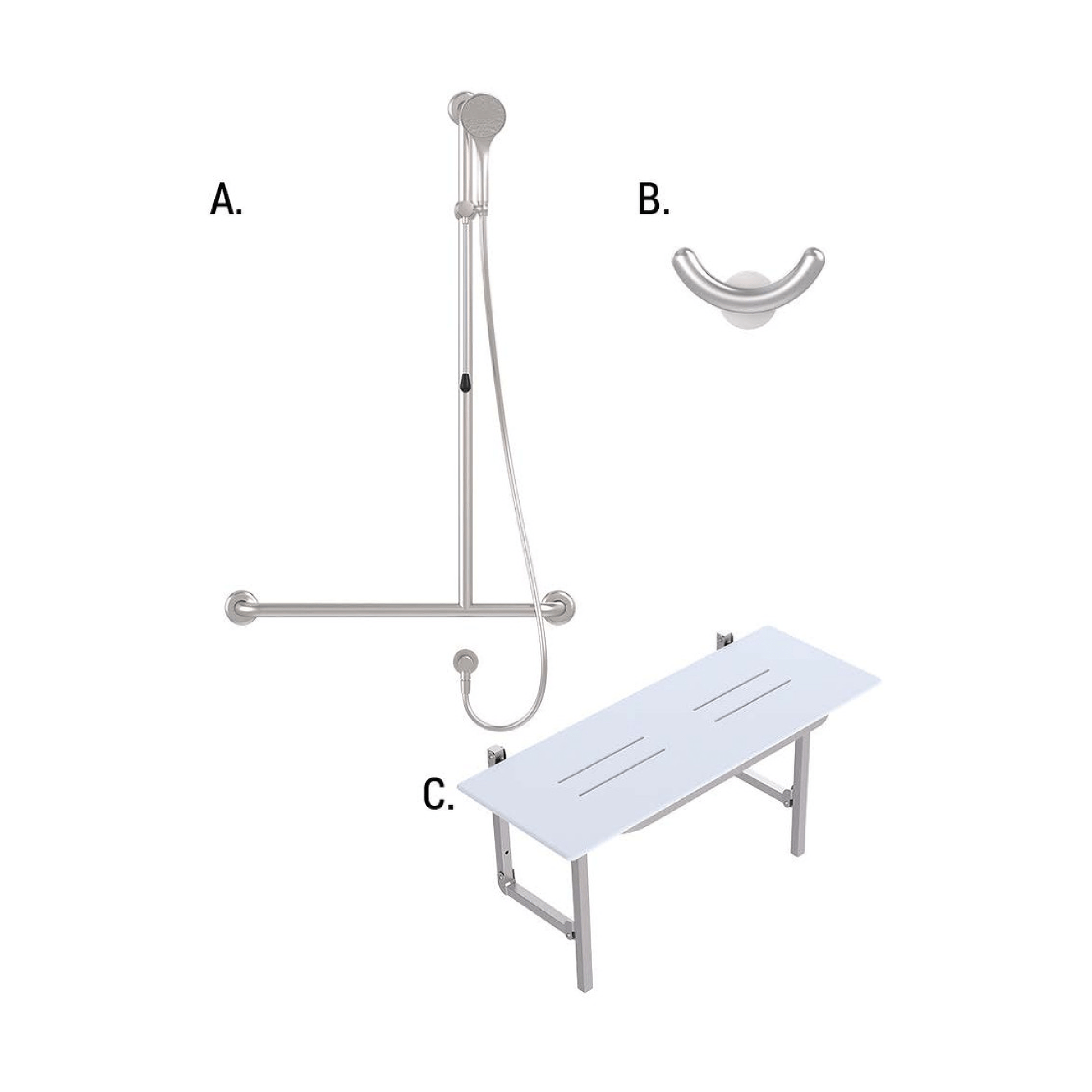 CONSERV - Accessible Shower Recess 01820 Combination Set Clam Flange Brushed Stainless - UAT Accessories - from our - Conserv - supplier–available at Bathroom City Perth