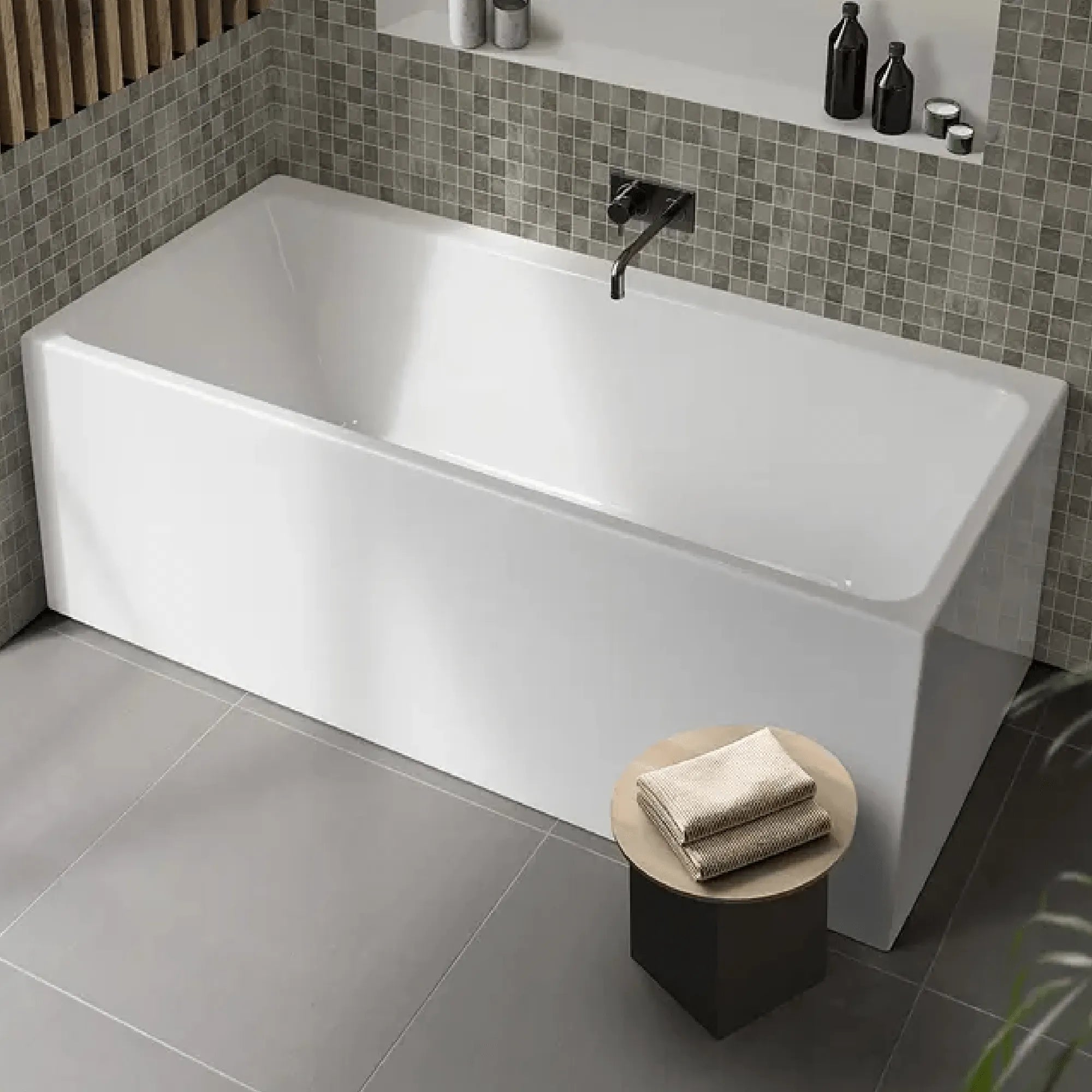 DECINA - Bianco 1500 Back to Wall Corner Freestanding Bath-Baths-from our-Decina-supplier–available at Bathroom City Perth