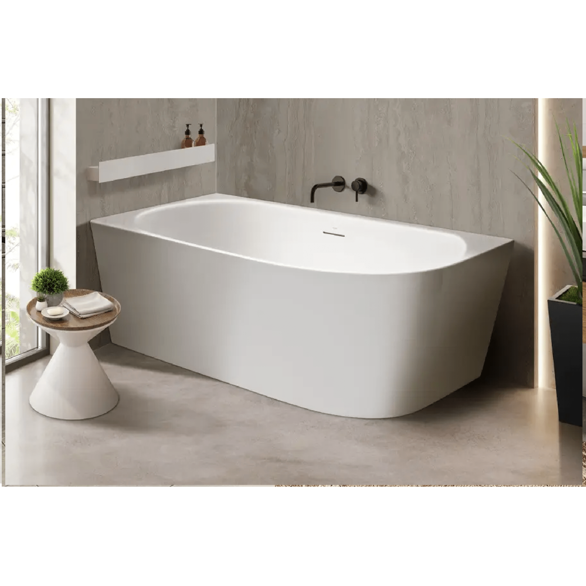 DECINA - Natalia 1500 Back to Corner Freestanding Bath with Integrated Overflow - Baths - from our - Decina - supplier–available at Bathroom City Perth