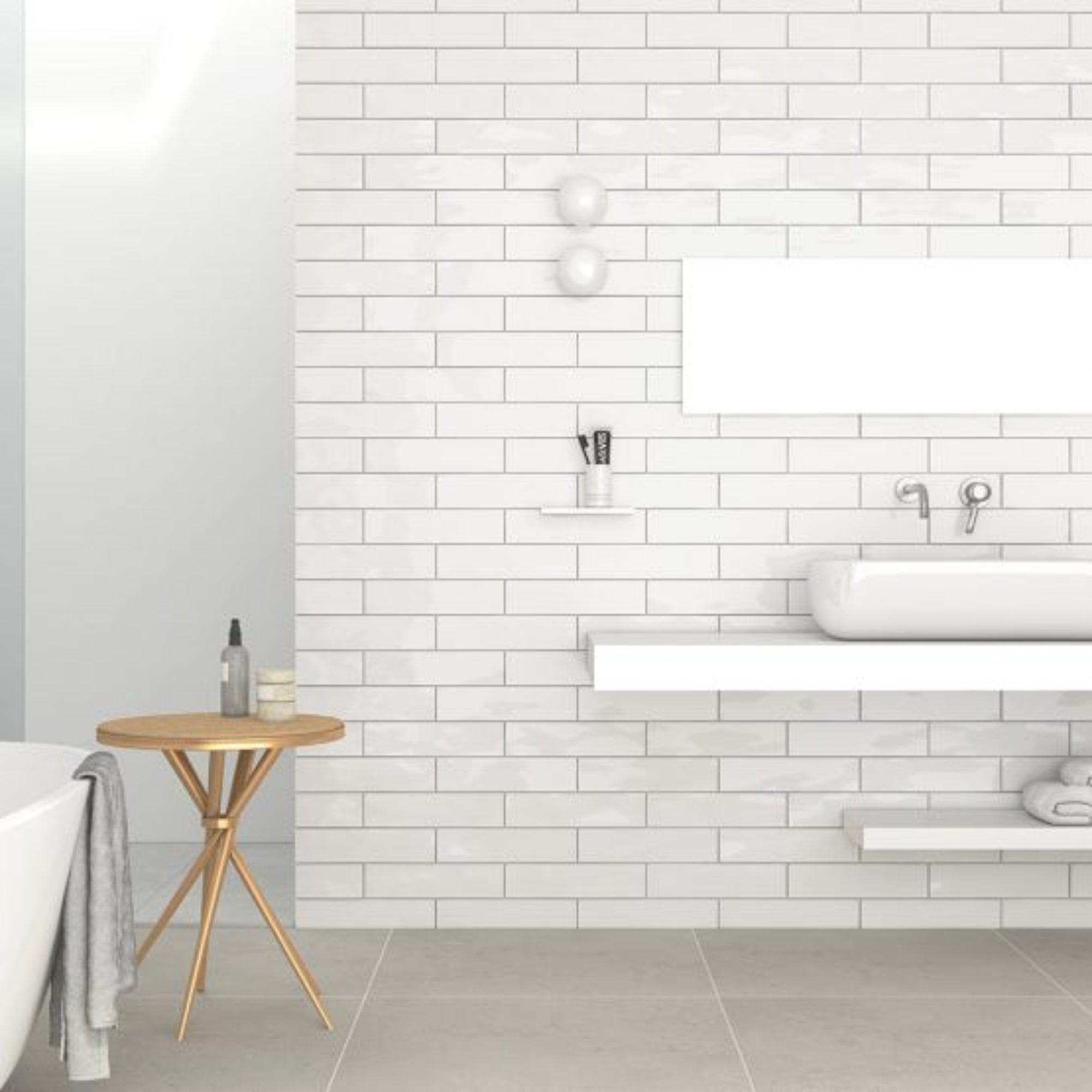 Edge White Wave 68x280mm GlossTiles – available at Bathroom City Perth