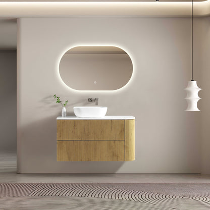 MELA - BRITTANY 1050 Oak Fluted One Side Curved Wall Hung Vanity with 2 DrawersVanities – available at Bathroom City Perth