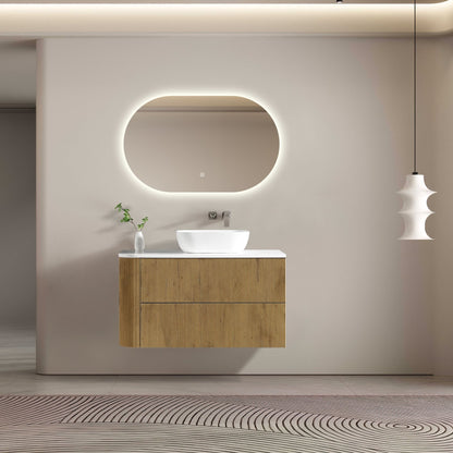 MELA - BRITTANY 1050 Oak Fluted One Side Curved Wall Hung Vanity with 2 DrawersVanities – available at Bathroom City Perth