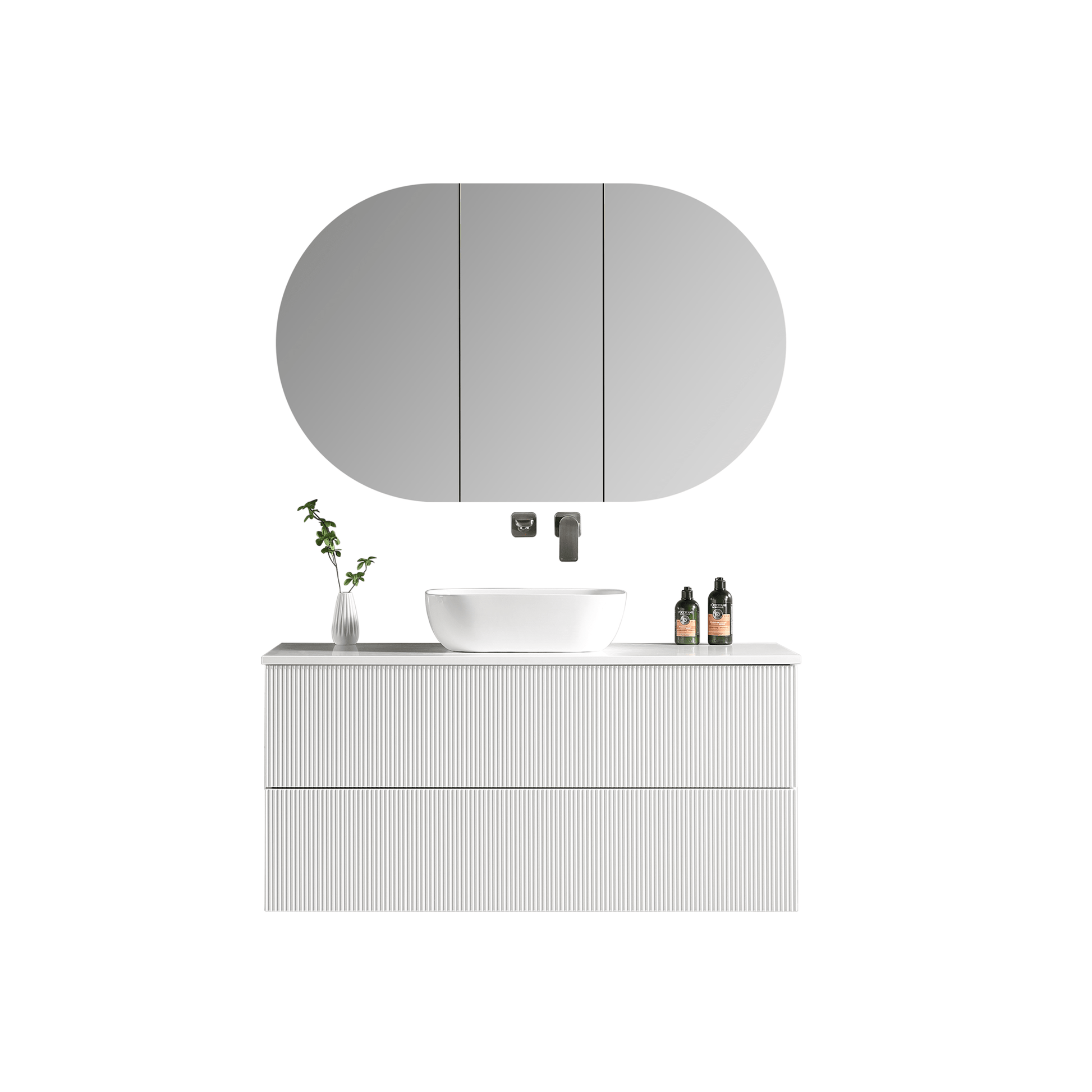 MELA - BRITTANY 1200 Matt White Fluted Wall Hung Vanity with 4 Drawers - Vanities - from our - MELA - supplier–available at Bathroom City Perth