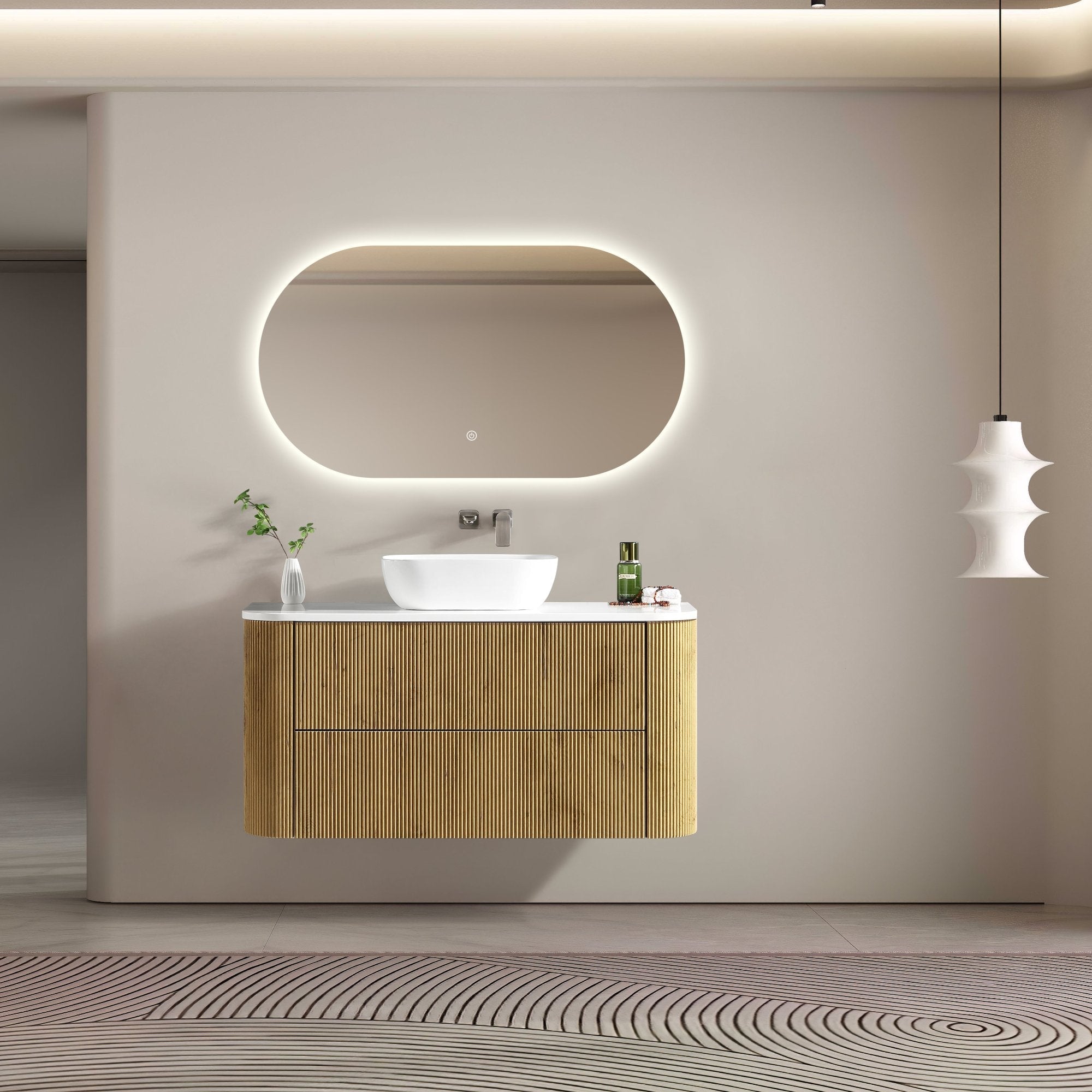 MELA - BRITTANY 1200 Oak Fluted Wall Hung Vanity with 2 DrawersVanities – available at Bathroom City Perth