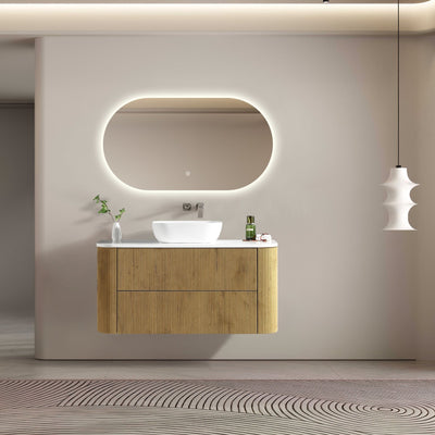 MELA - BRITTANY 1200 Oak Fluted Wall Hung Vanity with 2 DrawersVanities – available at Bathroom City Perth
