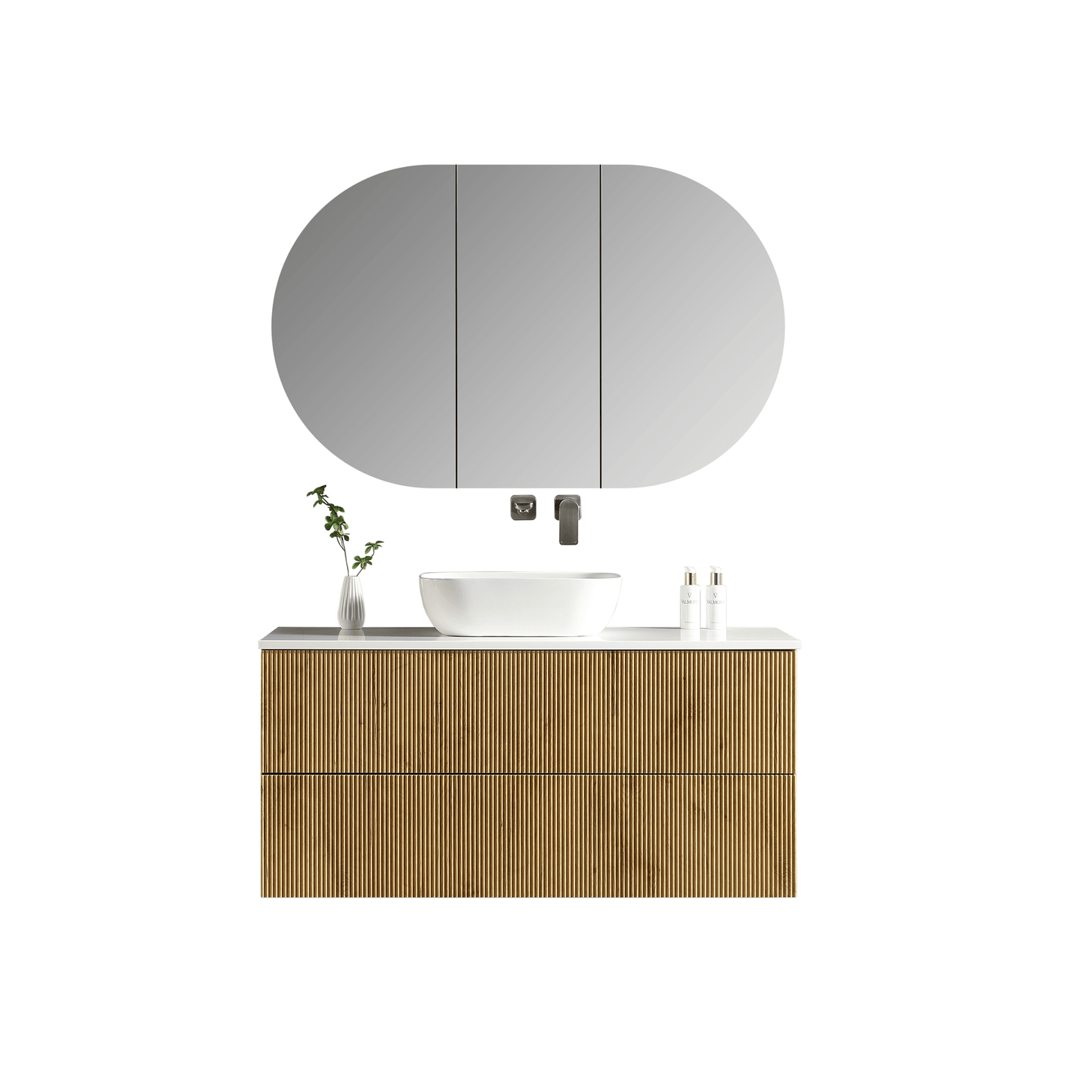 MELA - BRITTANY 1200 Oak Fluted Wall Hung Vanity with 4 Drawers - Vanities - from our - MELA - supplier–available at Bathroom City Perth