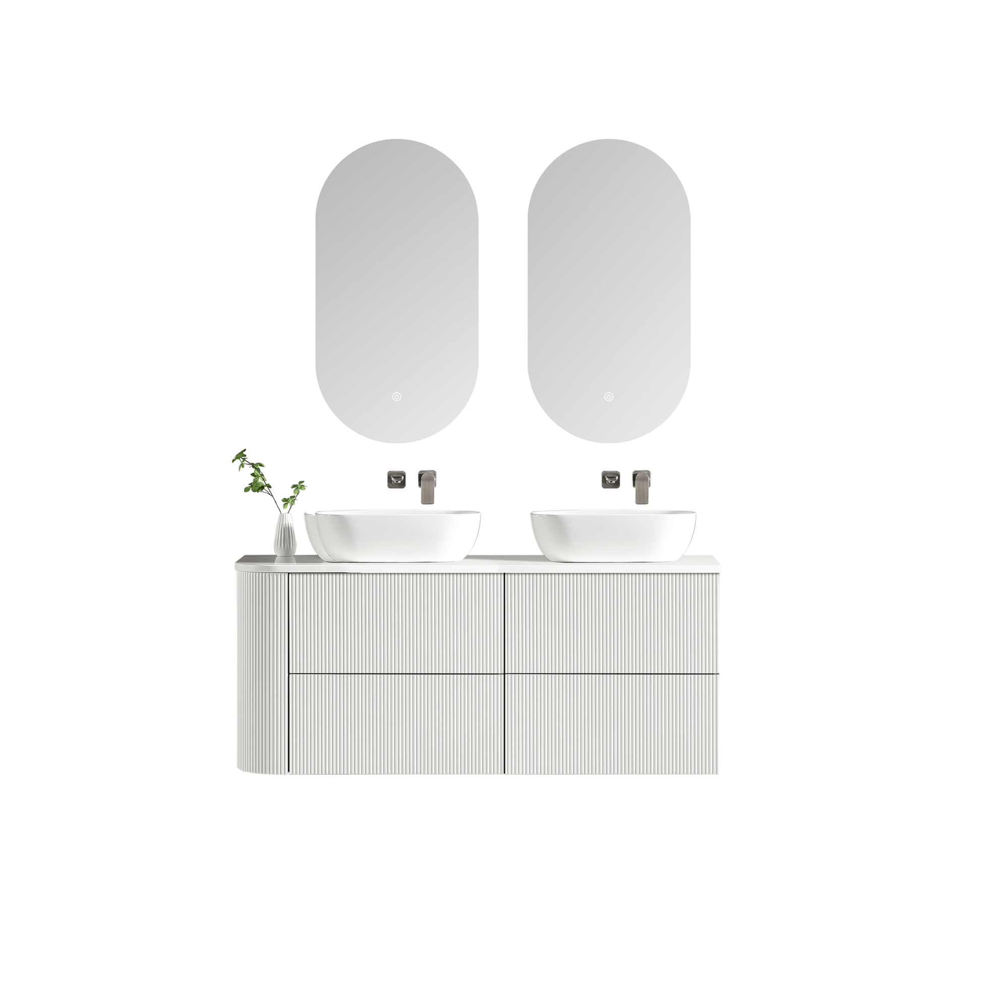 MELA - BRITTANY 1350 Matt White Fluted One Side Curved Wall Hung Vanity with 4 Drawers - Vanities - from our - MELA - supplier–available at Bathroom City Perth