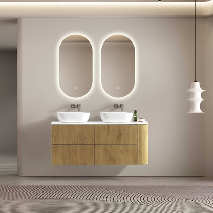 MELA - BRITTANY 1350 Oak Fluted One Side Curved Wall Hung Vanity with 4 DrawersVanities – available at Bathroom City Perth