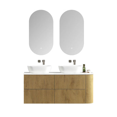 MELA - BRITTANY 1350 Oak Fluted One Side Curved Wall Hung Vanity with 4 Drawers-Vanities-from our-MELA-supplier–available at Bathroom City Perth