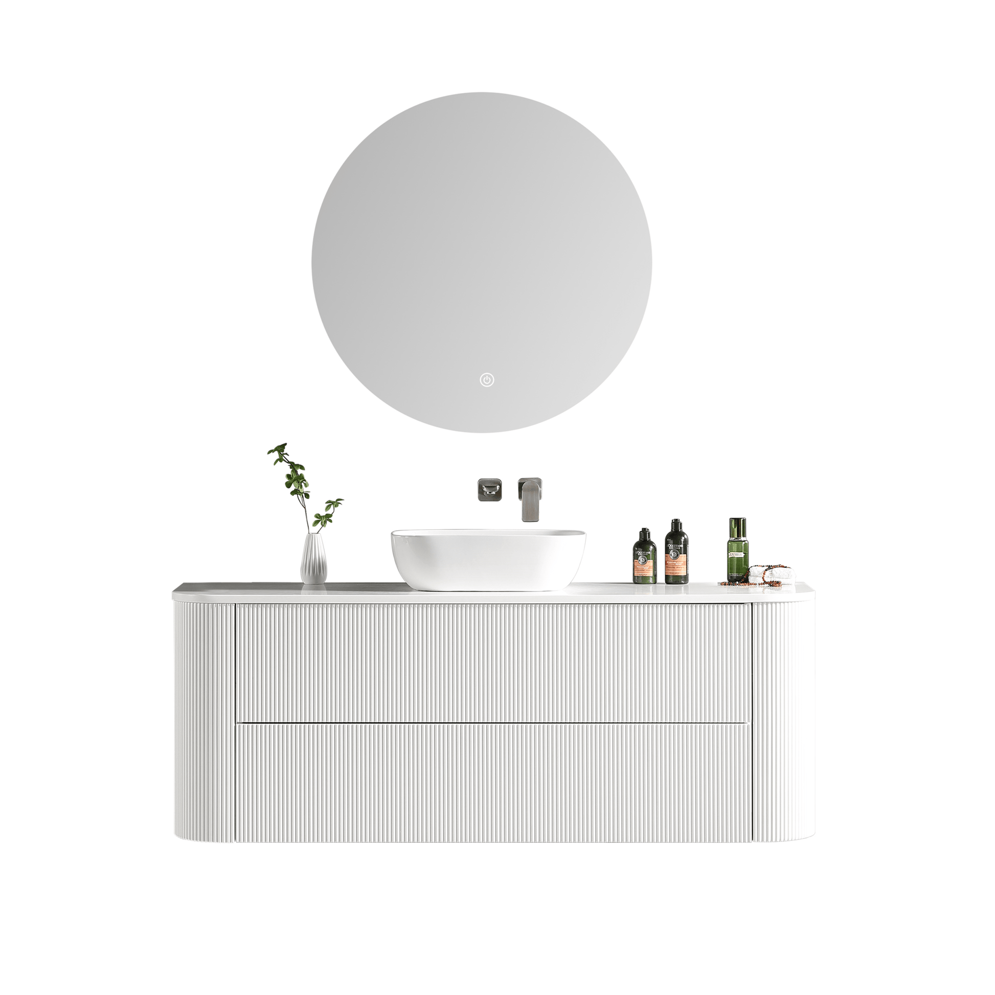 MELA - BRITTANY 1500 Matt White Fluted Curved Wall Hung Vanity with 2 Drawers - Vanities - from our - MELA - supplier–available at Bathroom City Perth