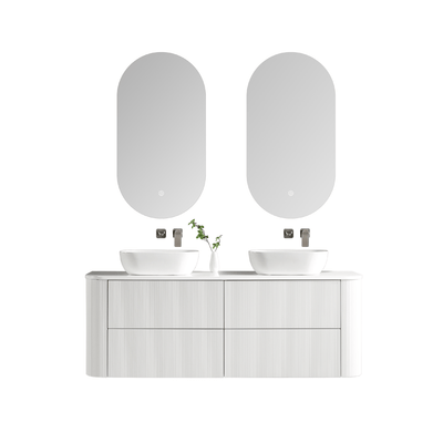 MELA - BRITTANY 1500 Matt White Fluted Curved Wall Hung Vanity with 4 Drawers - Vanities - from our - MELA - supplier–available at Bathroom City Perth