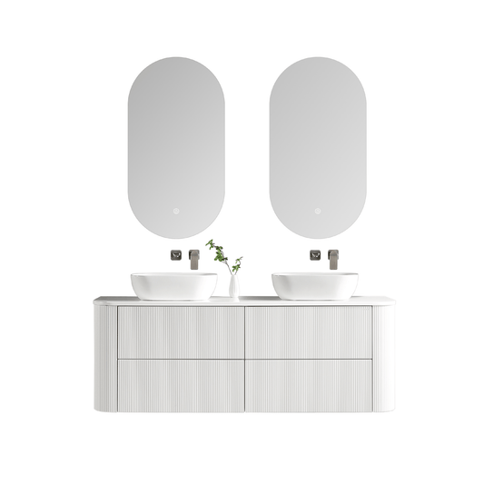 MELA - BRITTANY 1500 Matt White Fluted Curved Wall Hung Vanity with 4 Drawers - Vanities - from our - MELA - supplier–available at Bathroom City Perth