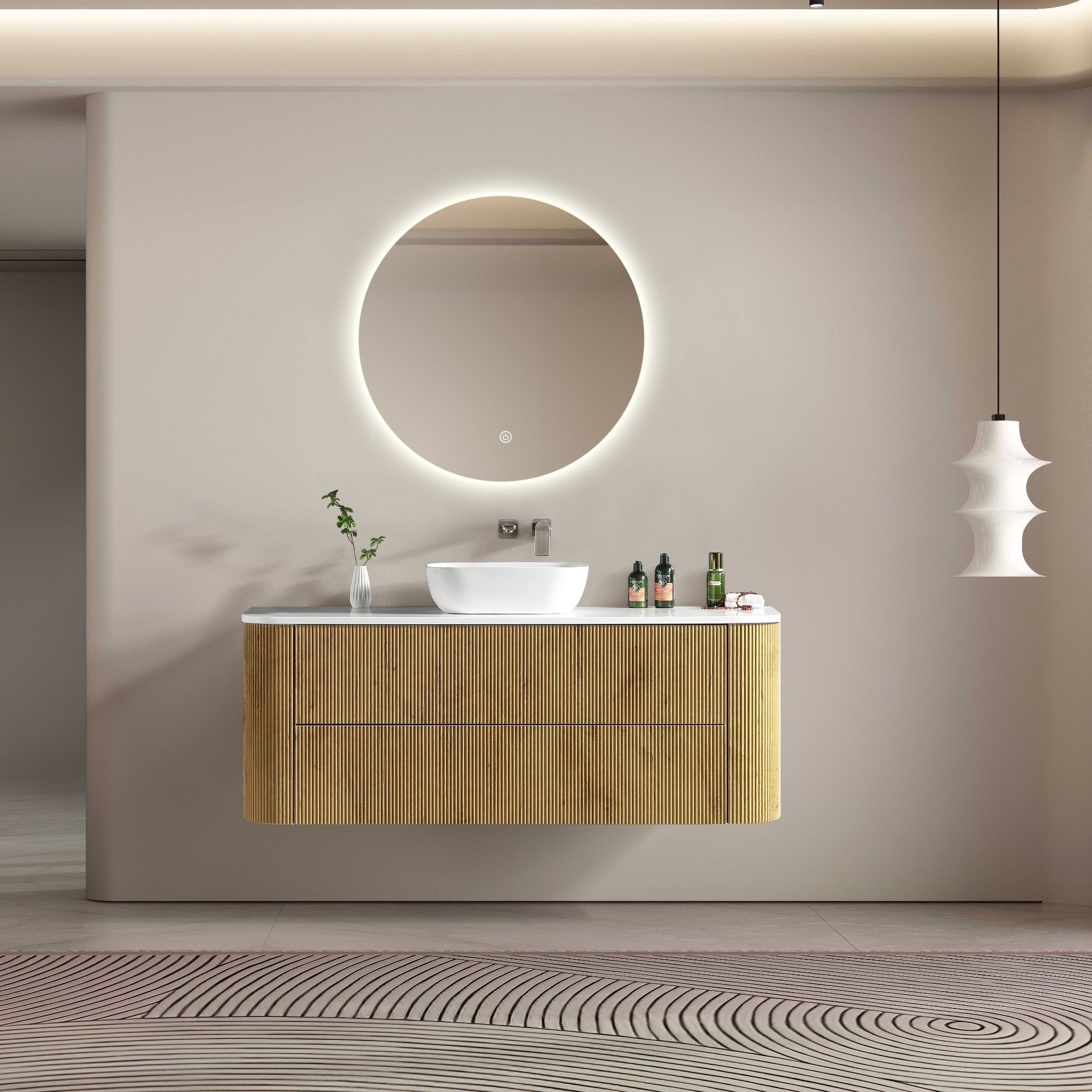 MELA - BRITTANY 1500 Oak Fluted Curved Wall Hung Vanity with 2 DrawersVanities – available at Bathroom City Perth
