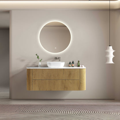 MELA - BRITTANY 1500 Oak Fluted Curved Wall Hung Vanity with 2 DrawersVanities – available at Bathroom City Perth