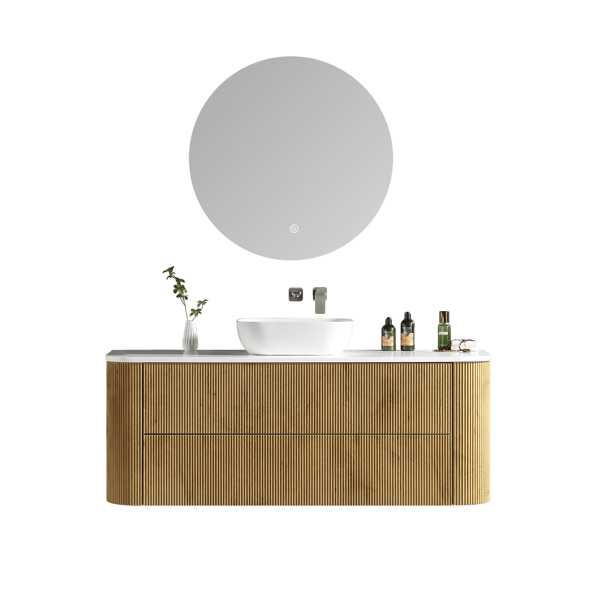 MELA - BRITTANY 1500 Oak Fluted Curved Wall Hung Vanity with 2 Drawers - Vanities - from our - MELA - supplier–available at Bathroom City Perth