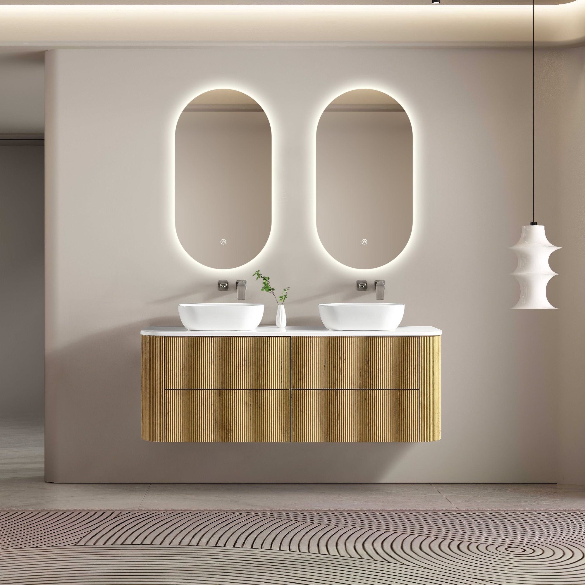 MELA - BRITTANY 1500 Oak Fluted Curved Wall Hung Vanity with 4 DrawersVanities – available at Bathroom City Perth