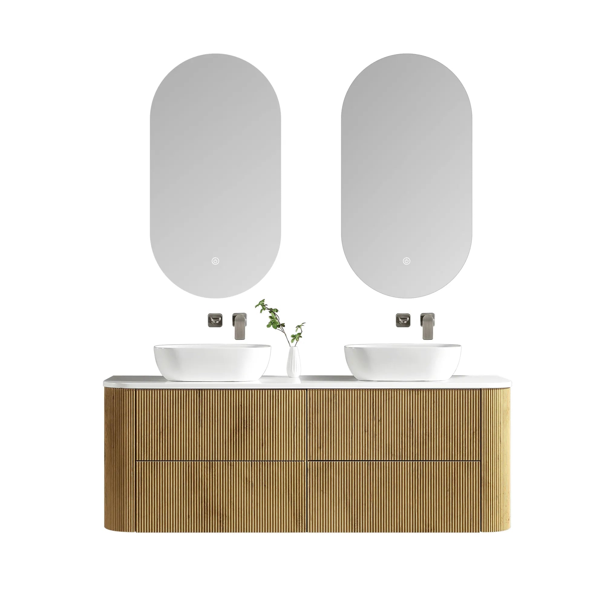 MELA - BRITTANY 1500 Oak Fluted Curved Wall Hung Vanity with 4 Drawers-Vanities-from our-MELA-supplier–available at Bathroom City Perth