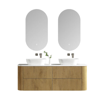 MELA - BRITTANY 1500 Oak Fluted Curved Wall Hung Vanity with 4 Drawers-Vanities-from our-MELA-supplier–available at Bathroom City Perth