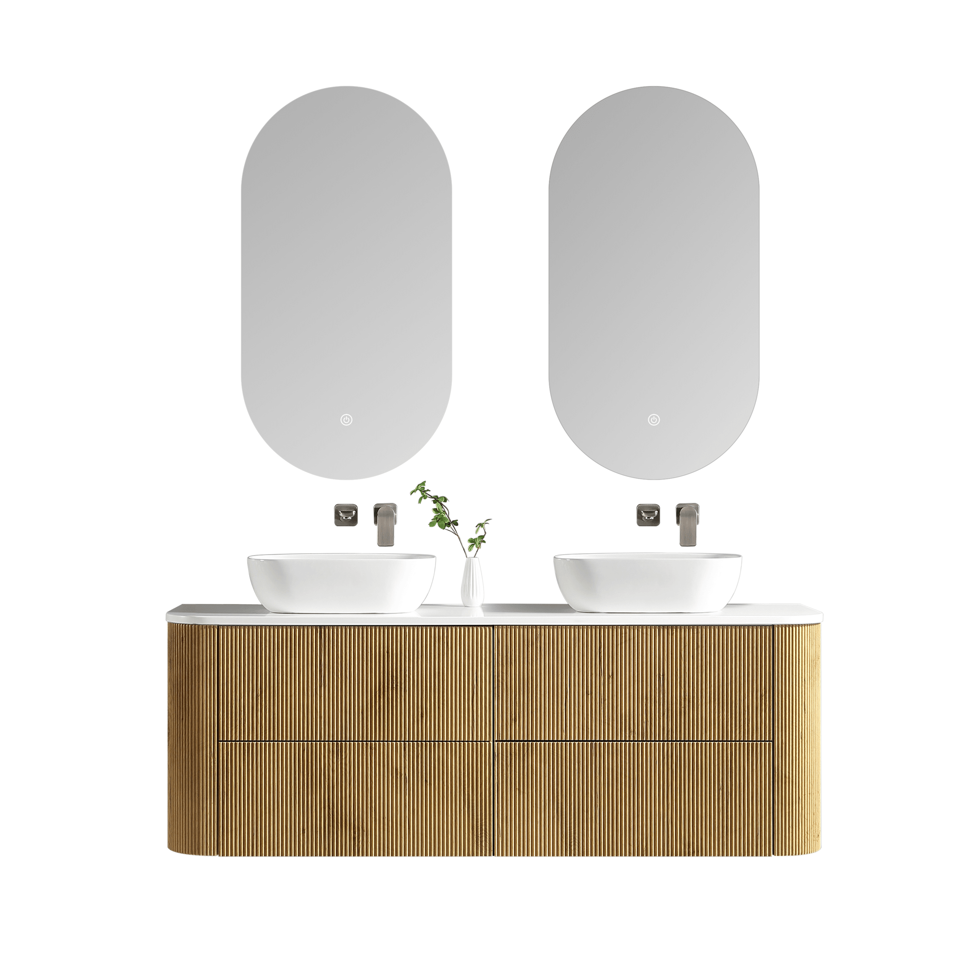 MELA - BRITTANY 1500 Oak Fluted Curved Wall Hung Vanity with 4 Drawers - Vanities - from our - MELA - supplier–available at Bathroom City Perth