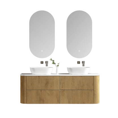 MELA - BRITTANY 1500 Oak Fluted Curved Wall Hung Vanity with 4 Drawers - Vanities - from our - MELA - supplier–available at Bathroom City Perth