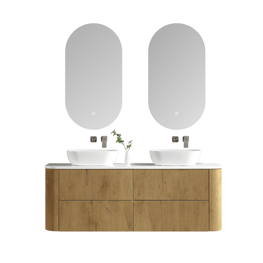 MELA - BRITTANY 1500 Oak Fluted Curved Wall Hung Vanity with 4 Drawers - Vanities - from our - MELA - supplier–available at Bathroom City Perth