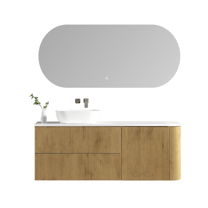 MELA - BRITTANY 1500 Oak Fluted One Side Curved Wall Hung Vanity with Door & 2 Drawers - Vanities - from our - MELA - supplier–available at Bathroom City Perth
