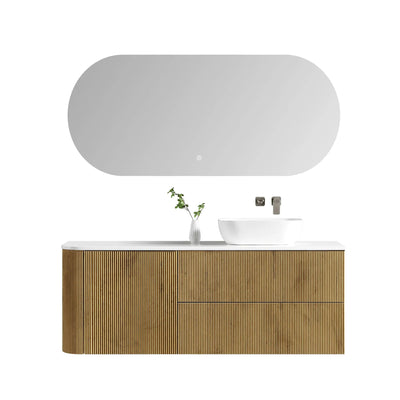 MELA - BRITTANY 1500 Oak Fluted One Side Curved Wall Hung Vanity with Door & 2 Drawers-Vanities-from our-MELA-supplier–available at Bathroom City Perth